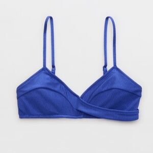 NWT Aerie Shine Ribbed Twist Blue Bikini Top